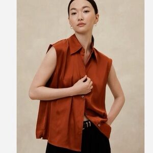 Banana Republic Sleeveless Button-Down Shirt Tandoori Red Orange Large NWT